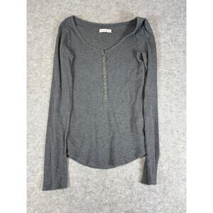 Vintage Y2K Abercrombie & Fitch Henley Long Sleeve Top Women's M Gray Scoop Neck